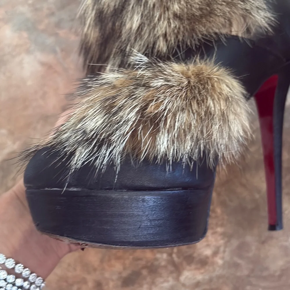 Christian Louboutin Black and Fur Women's Boots Toundra - Picture 3 of 16